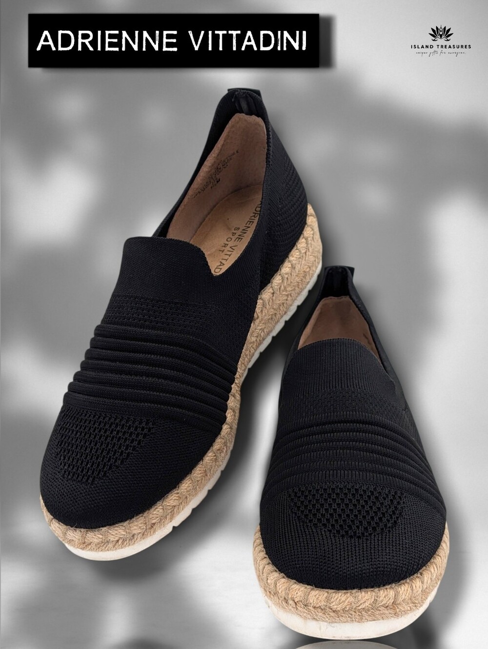 Adrienne Vittadini Sport Sz 7.5 Niko Espadrille Sneakers Black Knit Platform